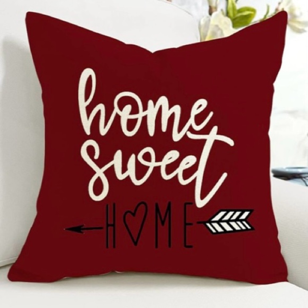 HOME SWEET HOME Pillow Cover Cream and Burgundy 18 x 18 inches